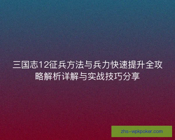 三国志12征兵方法与兵力快速提升全攻略解析详解与实战技巧分享